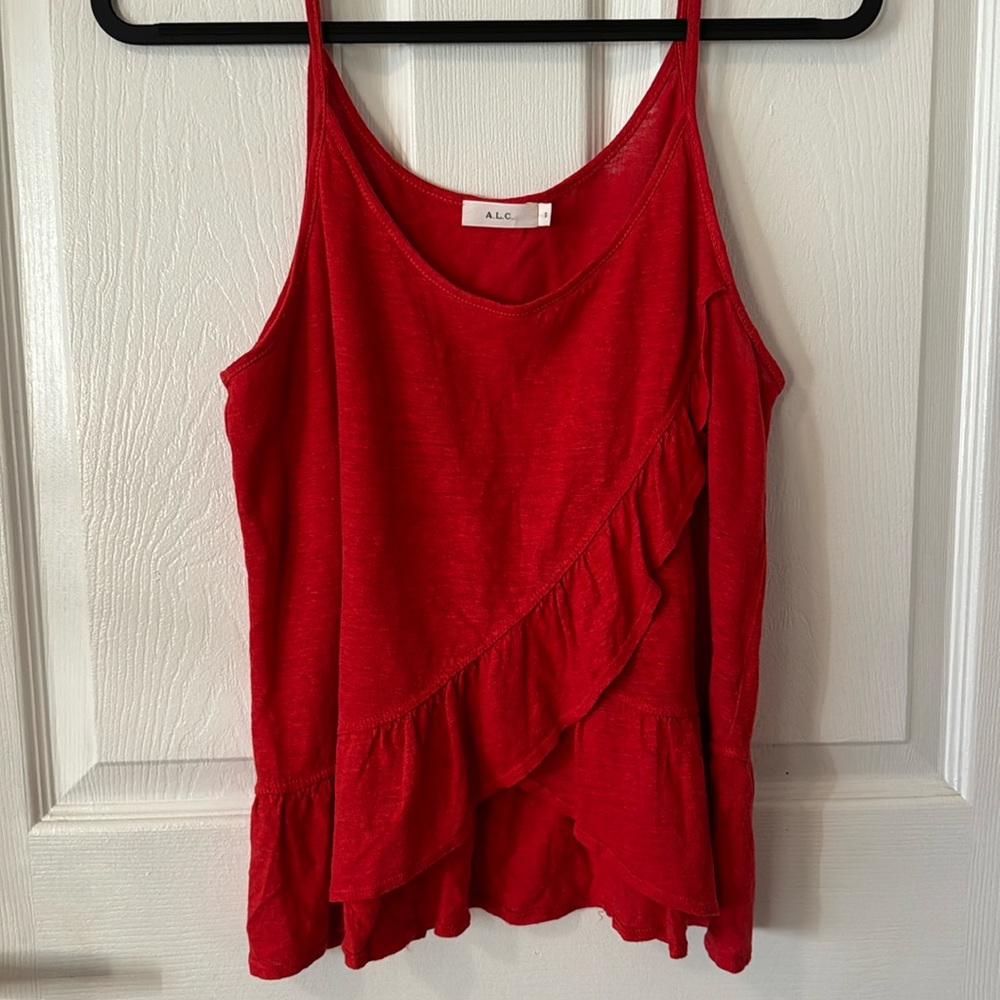 ALC red flounce ruffle tank, size small